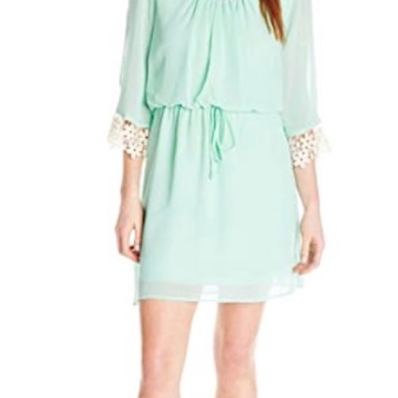 Sz L-Mint green chiffon dress with lace daisy sleeves. Purchased on ModCloth - Picture 5 of 5